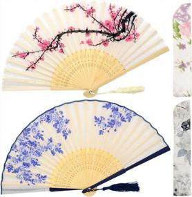img 4 attached to Stay Cool And Stylish: OMyTea Folding Hand Fans For Women - Perfect For Any Occasion