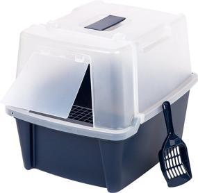 img 3 attached to Iris USA Large Split-Hood Litter Box with Scoop and Grate, Blue CLH-15S: Ultimate Cat Care Solution!