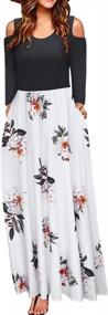 img 4 attached to Women'S Cold Shoulder Maxi Dress: Stylish Floral Long Sleeve Casual Dress With Pockets!