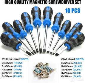 img 1 attached to HXSNEW Magnetic Screwdriver Set 10 PCS - Non-Slip, Phillips & Flat Head Screwdriver Kit for Home Repairs and Improvements - Craft Tool (Blue)