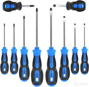 img 4 attached to HXSNEW Magnetic Screwdriver Set 10 PCS - Non-Slip, Phillips & Flat Head Screwdriver Kit for Home Repairs and Improvements - Craft Tool (Blue)