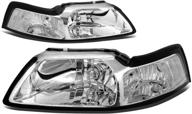 🚗 chrome housing headlights replacement for 99-04 ford mustang by dna motoring, model hl-oh-fm99-ch-cl1 логотип