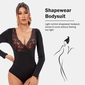 img 2 attached to Tummy Control Shapewear Leotard Tops: JOYSHAPER Long Sleeve Bodysuit For Women Body Shaper Basic Bodysuit Jumpsuits
