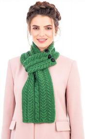 img 1 attached to 100% мериносовая шерсть, аран, вязаный шарф с пуговицами для женщин - 32 х 8 дюймов, ирландский стиль