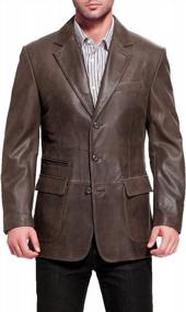 img 3 attached to BGSD Men Mark 3-Button Distressed Leather Sport Coat Jacket | Cowhide Blazer
