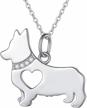 women's 18" sterling silver hollow heart corgi dog pendant necklace jewelry birthday gift logo