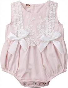img 4 attached to Летний наряд для новорожденных девочек-кружевной комбинезон без рукавов с бантом, боди, одежда