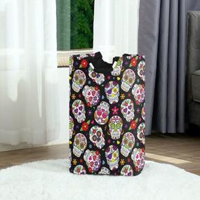 img 4 attached to Sugar Skull Laundry Hamper: 50L Foldable & Waterproof Basket With Padded Handles - Ideal For Clothes, Toys & More!