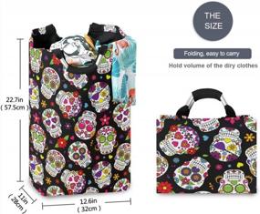 img 3 attached to Sugar Skull Laundry Hamper: 50L Foldable & Waterproof Basket With Padded Handles - Ideal For Clothes, Toys & More!