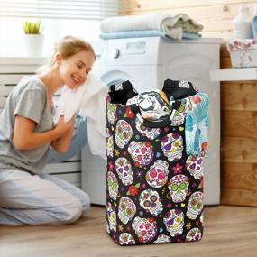img 1 attached to Sugar Skull Laundry Hamper: 50L Foldable & Waterproof Basket With Padded Handles - Ideal For Clothes, Toys & More!