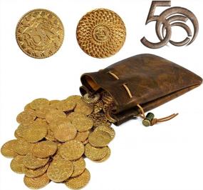 img 4 attached to Medieval Magic: Authentic 50 Gold Coins & Leather Pouch Set For Dungeons & Dragons Board Games And RPGs