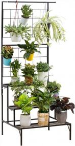 img 4 attached to 3-Tier Metal Hanging Plant Stand Planter Shelves Flower Pot Organizer Rack Display Holder Shelf Indoor Outdoor Heavy Duty Planter Shelving Unit With Grid Panel