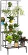 3-tier metal hanging plant stand planter shelves flower pot organizer rack display holder shelf indoor outdoor heavy duty planter shelving unit with grid panel logo