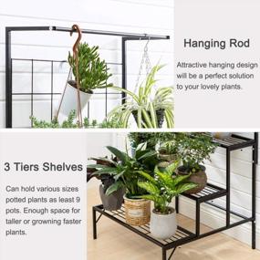 img 2 attached to 3-Tier Metal Hanging Plant Stand Planter Shelves Flower Pot Organizer Rack Display Holder Shelf Indoor Outdoor Heavy Duty Planter Shelving Unit With Grid Panel