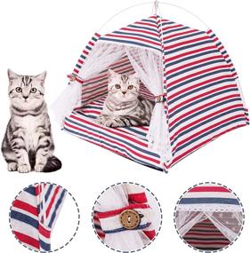 img 3 attached to 🐱 laameiPet Cat Tent Bed with Removable Cushion Pad - Portable & Cozy Shelter for Cats & Small Dogs - X-Large Stripe