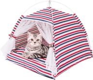 🐱 laameipet cat tent bed with removable cushion pad - portable & cozy shelter for cats & small dogs - x-large stripe logo