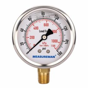 img 4 attached to Lead-Free Pressure Gauge, 2-1/2Inch Dial, Glycerin Filled, 0-160Psi/Kpa Stainless Steel Case 1/4InchNPT Lower Mount MEASUREMAN
