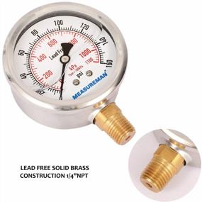 img 1 attached to Lead-Free Pressure Gauge, 2-1/2Inch Dial, Glycerin Filled, 0-160Psi/Kpa Stainless Steel Case 1/4InchNPT Lower Mount MEASUREMAN