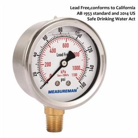 img 3 attached to Lead-Free Pressure Gauge, 2-1/2Inch Dial, Glycerin Filled, 0-160Psi/Kpa Stainless Steel Case 1/4InchNPT Lower Mount MEASUREMAN