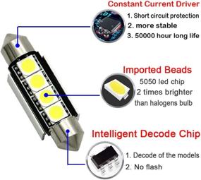 img 2 attached to Botepon 4Pcs LED Festoon Bulb Set For Car Interior - Blue Light And Error-Free Canbus - 211-2 212-2 578, 42Mm, 5050 3SMD, Ideal For Dome, Map, Trunk, License Plate Light