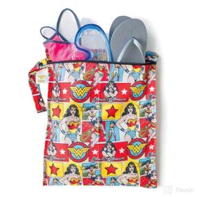 img 2 attached to 👜 Wonder Woman DC Comics Waterproof Wet Bag - Travel, Beach, Pool, Stroller, Diapers, Gym Clothes, Swimsuits, Toiletries - 12x14, Washable & Reusable