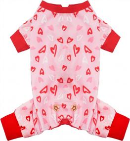 img 4 attached to ❤️ KYEESE Valentine's Day Dog Pajamas: Pink Heart Patterned PJs for Small Dogs - Soft, Stretchable Velvet Onesie for Holiday Comfort