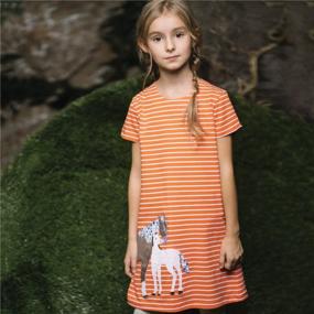 img 1 attached to Charming And Comfortable: Youlebao Girls' Cotton Jersey Dresses With Cartoon Appliques And Stripes