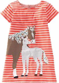 img 4 attached to Charming And Comfortable: Youlebao Girls' Cotton Jersey Dresses With Cartoon Appliques And Stripes