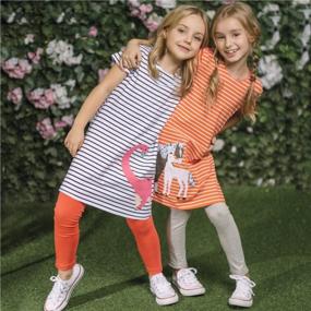 img 3 attached to Charming And Comfortable: Youlebao Girls' Cotton Jersey Dresses With Cartoon Appliques And Stripes
