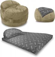 cordaroy's chenille nest bean bag chair, convertible chair folds from chair to bed, as seen on shark tank, moss, full logo