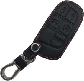 img 4 attached to JEEP FIAT DODGE Smart Remote Key Case - Black Leather Cover Jacket Fob, Keyless Remote Holder Skin