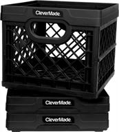 3 pack of 25l black clevermade collapsible milk crates | stackable storage bins & folding baskets logo