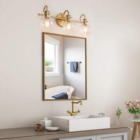 img 2 attached to Золотые светильники для ванной комнаты с 3 плафонами из прозрачного стекла, 22 x 7 x 9 дюймов - RUZINIU Светильники для ванной над зеркалом