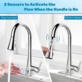 img 2 attached to Biear Touchless Kitchen Sink Faucet With 3-Speed Sprayer, Single Handle Flow 18In Pull Down Hose, Polished Chrome - 2 Motion Sensor Easy 1/3 Hole Install