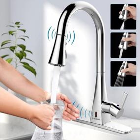 img 4 attached to Biear Touchless Kitchen Sink Faucet With 3-Speed Sprayer, Single Handle Flow 18In Pull Down Hose, Polished Chrome - 2 Motion Sensor Easy 1/3 Hole Install