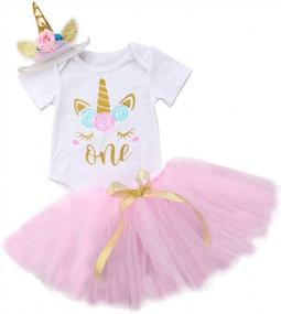 img 4 attached to Unicorn 1St Birthday Tutu Dress Outfit Short Sleeve Romper+Lace Skirt+Headband 3Pcs Baby Girls Clothes