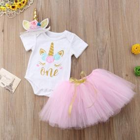 img 2 attached to Unicorn 1St Birthday Tutu Dress Outfit Short Sleeve Romper+Lace Skirt+Headband 3Pcs Baby Girls Clothes