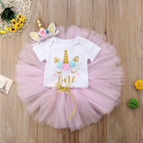 img 3 attached to Unicorn 1St Birthday Tutu Dress Outfit Short Sleeve Romper+Lace Skirt+Headband 3Pcs Baby Girls Clothes