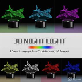 img 3 attached to YKLWORLD Airplane Night Light For Kids 3D Plane Llusion Lamp 7 Color Changing Touch Control With USB Cable LED Table Desk Decor Lamps Fighter Toy Christmas Birthday Gifts For Men Boys Pilot