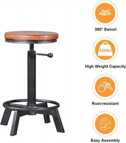 img 1 attached to Set Of 2 Industrial Farmhouse Bar Stools With Swivel - Height Adjustable 24.4-27.5Inch - Kitchen Island And Dining Stool - Great For Extra Seating With BOKKOLIK Design