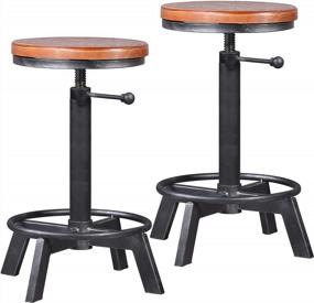 img 4 attached to Set Of 2 Industrial Farmhouse Bar Stools With Swivel - Height Adjustable 24.4-27.5Inch - Kitchen Island And Dining Stool - Great For Extra Seating With BOKKOLIK Design