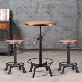 img 2 attached to Set Of 2 Industrial Farmhouse Bar Stools With Swivel - Height Adjustable 24.4-27.5Inch - Kitchen Island And Dining Stool - Great For Extra Seating With BOKKOLIK Design