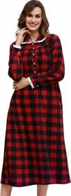 img 4 attached to Stay Cozy And Stylish With COLORFULLEAF Women'S Plaid Fleece Nightgowns With Lace Trim And Pockets