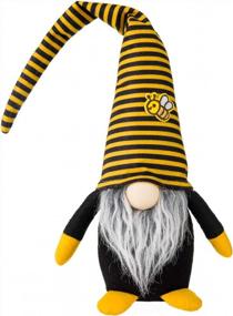 img 4 attached to Funoasis Bumble Bee Gnomes Scandinavian World Bee Day Plush Tomte Nisse Handmade Swedish Honey Bee Elf Home Farmhouse Kitchen Decor Bee Shelf Tiered Tray Decorations (Black)