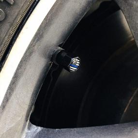 img 3 attached to Dsycar 12 Pack Tire Stem Valve Caps Black, Thin Blue Line American Flag Hexagon Shape Design, Premium Metal Aluminum Rubber Seal Tire Valve Stem Caps ,Universal Fit (Mini - Black Blue USA)
