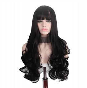 img 2 attached to Natural Black Synthetic Hair Wig With Bangs For Women - Bigger And Better