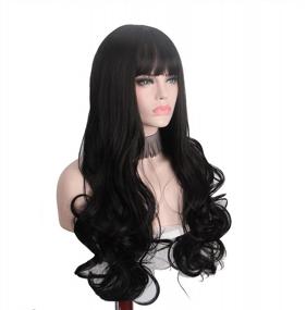 img 1 attached to Natural Black Synthetic Hair Wig With Bangs For Women - Bigger And Better