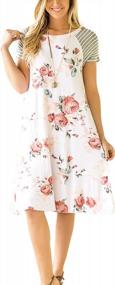 img 4 attached to Minipeach Women Summer 3 4 Sleeve Floral Print A-Line Knee Length Casual T Shirt Dress