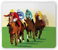 lunarable horse mouse pad, vibrant colorful competitive scene jockeys racing horses equine retro artwork, rectangle non-slip rubber mousepad, standard size, multicolor logo
