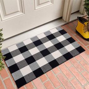 img 4 attached to MUBIN Buffalo Plaid Rug 2X3 Ft Outdoor Black And White Checked Rug Cotton Reversible Hand-Woven Indoor Washable Entryway Front Porch Decor Rugs For Layered Welcome Front Door Mats